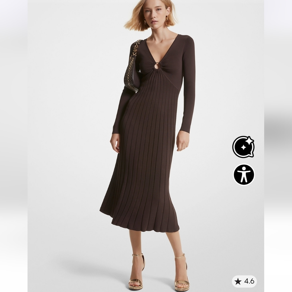 MICHAEL KORS Ribbed Stretch Knit Ring Midi Dress